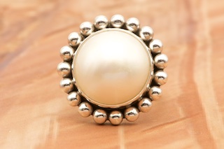 Mabe Pearl Sterling Silver Ring by Navajo Artist Artie Yellowhorse